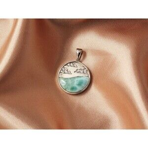 925 Sterling Silver Gemstones Larimar Pendant Necklace Gift For Her